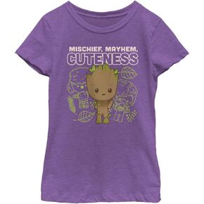 Marvel Cute Groot Linework Girls Short Sleeve Tee Shirt, Purple Berry, Medium