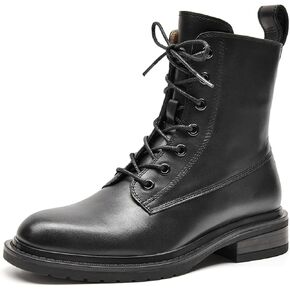 Women's Combat Boots Lace up Side Zipper Mid Calf Booties Round Toe