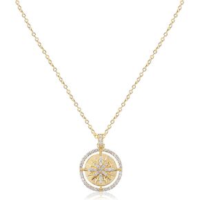 Gold Star Pendant Necklace for Women Girls Sparkly Rhinestone North Star Charm Choker Necklace Gold Chain Adjustable Starburst Compass Statement Necklace Fashion Jewelry Gift