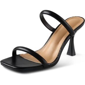 MUSSHOE كعب مربع عند الأصابع للنساء صندل بكعب مفتوح عند الأصابع، أسود 6