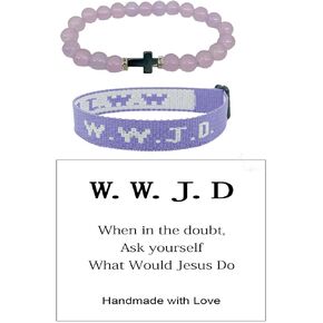 Christian Cross Gifts What Would Jesus Do Bracelets WWJD Bracelets Letter Matching Couples Protection Braided Rope Inspirational Religious Beads Bracelets Friendship Gift for Women Men Teens Girls