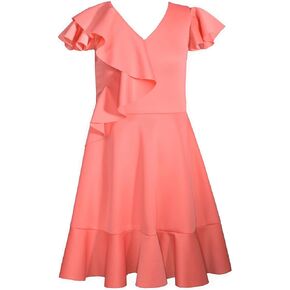 Bonnie Jean Girls 7-16 Scuba Asymmetrical Ruffle Skater Dress