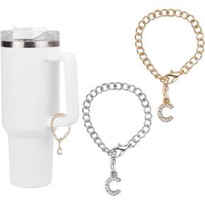 GSECARY Letter Charm Accessories for Stanley Cup, Bling Rhinestone ID Initial Letter Charm Personalized Handle Charm For Stanley/Simple Modern Tumbler, Sparkle Chain Initial Identification Charms...