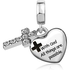 Cross Religious God Birthday Birthstone Dangle Womens Bead Charms for Bracelets Mom Wife Sister Jewelry