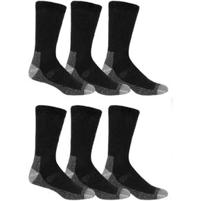 Fruit of the Loom Men's 6 Pack Dual Defense Heavy Duty Work Gear Crew Socks, Black, Shoe Size 6-12