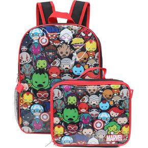 16'' Full Size Marvel Avengers Kawaii Backpack Lunchbox Set Bookbag School Set Black/Red