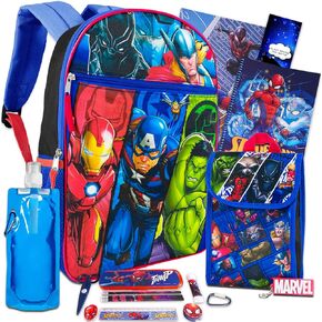 Marvel Avengers Backpack, Lunch Box, and Spiderman School Supplies Set ~ Bundle with 16" Avengers School Bag, Lunch Box, Stickers, Notebook, and More (Superhero School Supplies)