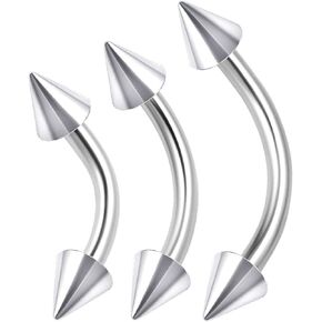 3PCS Stainless Steel Curved Barbell Ring 16g 6mm 8mm 10mm 3mm Spike Eyebrow Snakebites Earrings Labret Piercing Jewelry 0230