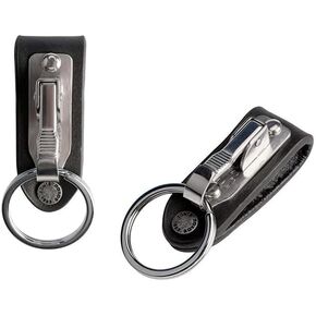 Leather Belt Loop Keychain Stainless Steel Detachable Waist Key Hoder with Key Clips Ring Design Vintage Faux Leather Key Chain for Men,2 Pieces