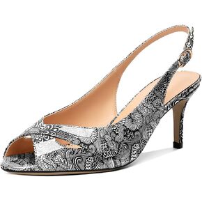 AUMOTED Womens Slingback Heels Peep Toe Stiletto Mid Heel Pumps Patent Leather Sexy Adjustable Strap Buckle Solid Dress Shoes 2.5 Inch