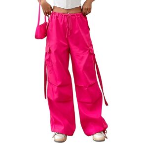 SweatyRocks Women's Drawstring Waist Flap Pocket Cargo Pants Loose Fit Strappy Baggy Pants Jogger Trousers