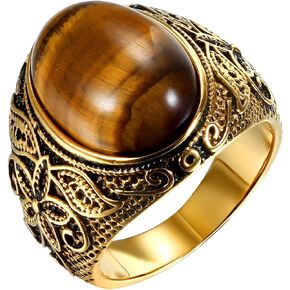 OIDEA Retro Tiger Eye Rings for Men: Stainless Steel Mens Rings Vintage Stone Rings Gothic Statement Ring Cocktail Party Signet Biker Ring Band Jewelry Gift