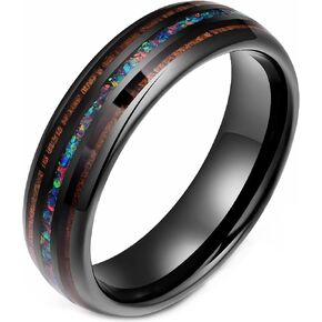 Vulca Tungsten Carbide Ring Wedding Band, Opal/Meteorite/Wood/Antler/Turquoise/Abalone Shell/Arrow Inlay,Engagement Ring Men's Women's Ring Comfort Fit 8mm 6mm Rose Gold/Black/Silver