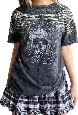 Women Y2k Grunge Shirts Short Sleeve Crop Tops Fairy Grunge Aesthetic Tee Tops Baggy Clothes Vintage Streetwear in Saudi Arabia
