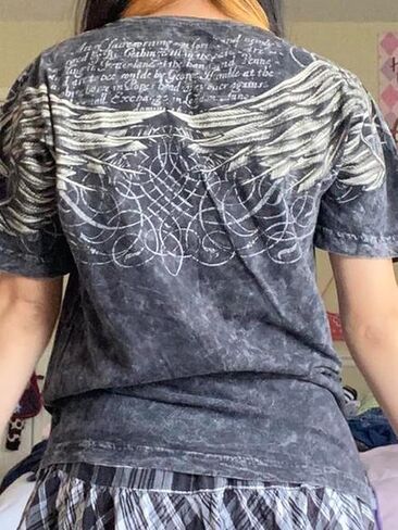 Women Y2k Grunge Shirts Short Sleeve Crop Tops Fairy Grunge Aesthetic Tee Tops Baggy Clothes Vintage Streetwear in Saudi Arabia