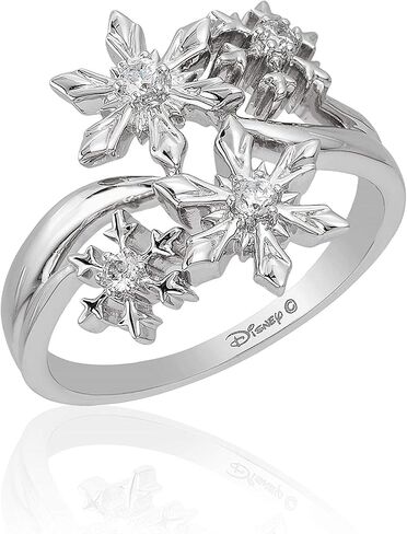 Jewelili Enchanted Disney Fine Jewelry من الفضة الإسترليني مع خاتم Elsa Snowflake من الألماس بنسبة 1/10 Cttw in Saudi Arabia