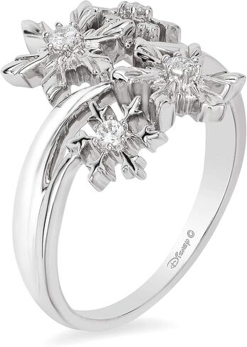 Jewelili Enchanted Disney Fine Jewelry من الفضة الإسترليني مع خاتم Elsa Snowflake من الألماس بنسبة 1/10 Cttw in Saudi Arabia