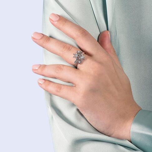 Jewelili Enchanted Disney Fine Jewelry من الفضة الإسترليني مع خاتم Elsa Snowflake من الألماس بنسبة 1/10 Cttw in Saudi Arabia
