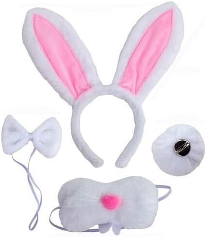 أبيض رمادي وردي آذان الأرنب عقال ذيل الأنف وربطة عنق الأرنب زي الملحقات لعيد الفصح in Kuwait