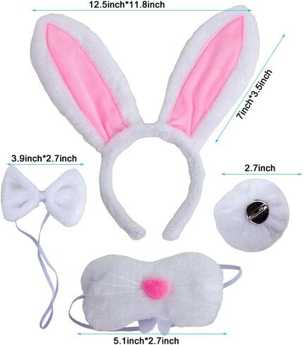 أبيض رمادي وردي آذان الأرنب عقال ذيل الأنف وربطة عنق الأرنب زي الملحقات لعيد الفصح in Kuwait