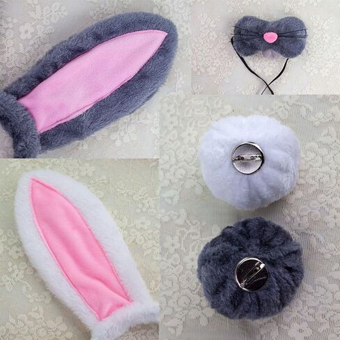 أبيض رمادي وردي آذان الأرنب عقال ذيل الأنف وربطة عنق الأرنب زي الملحقات لعيد الفصح in Kuwait