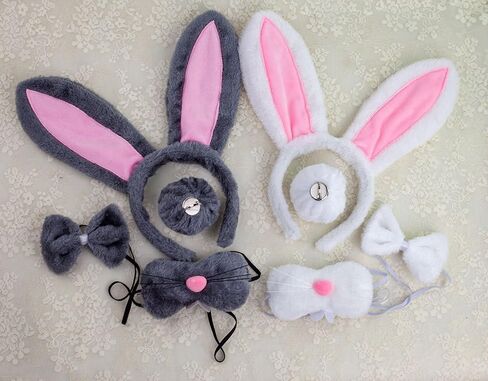 أبيض رمادي وردي آذان الأرنب عقال ذيل الأنف وربطة عنق الأرنب زي الملحقات لعيد الفصح in Kuwait