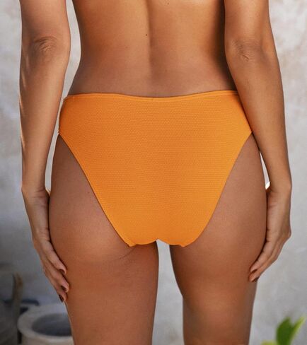 CUPSHE Women's Bikini Bottom Textured Low Waisted Middle Cut Solid Orange in Saudi Arabia