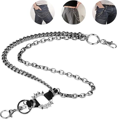 سلسلة مفاتيح جيب للرجال والنساء، اكسسوارات هيب هوب بانك قوطي لراكبي الدراجات النارية الثقيلة، لون اسود، مقاس L in Kuwait