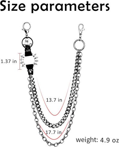سلسلة مفاتيح جيب للرجال والنساء، اكسسوارات هيب هوب بانك قوطي لراكبي الدراجات النارية الثقيلة، لون اسود، مقاس L in Kuwait