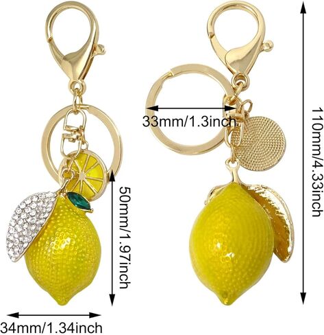 HONBAY 1PCS Cute Lemon Keychain Sparkling Rhinestone Fruit Keyring Decor Pendant in A Box for Bag Purse Wallet Car Jewelry Gift in Kuwait