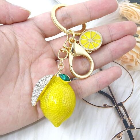 HONBAY 1PCS Cute Lemon Keychain Sparkling Rhinestone Fruit Keyring Decor Pendant in A Box for Bag Purse Wallet Car Jewelry Gift in Kuwait
