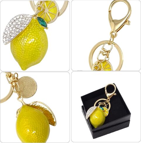 HONBAY 1PCS Cute Lemon Keychain Sparkling Rhinestone Fruit Keyring Decor Pendant in A Box for Bag Purse Wallet Car Jewelry Gift in Kuwait