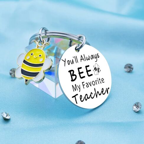 Teacher Keychain Appreciation Gifts for Women Men Thank You Gifts for Teachers Day Valentines Day Christmas Day You Will Always Be My Favorite Teacher Bee Keychain Keyring, Silver, 5 in Kuwait