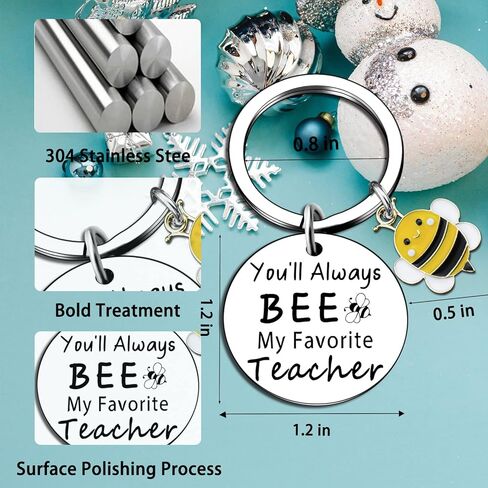 Teacher Keychain Appreciation Gifts for Women Men Thank You Gifts for Teachers Day Valentines Day Christmas Day You Will Always Be My Favorite Teacher Bee Keychain Keyring, Silver, 5 in Kuwait
