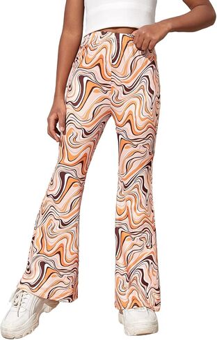 WDIRARA Girl's Floral Print Elastic Waist Flare Bell Bottom Pants Stretchy Long Pants in Saudi Arabia