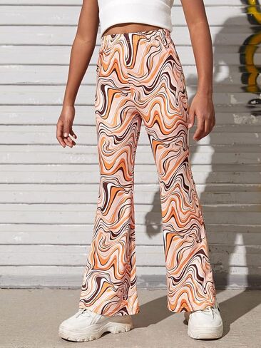 WDIRARA Girl's Floral Print Elastic Waist Flare Bell Bottom Pants Stretchy Long Pants in Saudi Arabia