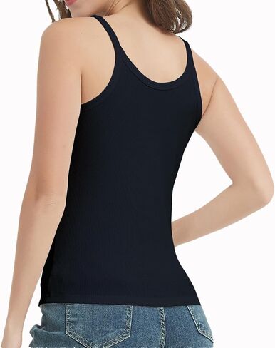 Women's Sleeveless Tank Top Form Fitting Scoop Neck Ribbed Knit Basic Cami Shirts in Saudi Arabia