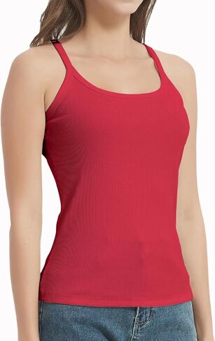 Women's Sleeveless Tank Top Form Fitting Scoop Neck Ribbed Knit Basic Cami Shirts in Saudi Arabia