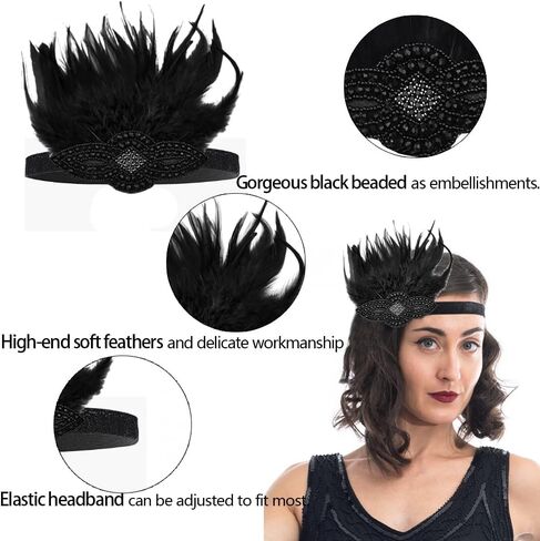 FGSS 1920s Flapper Headpiece Headband - Roaring 20s Gatsby Hair Accessories for Women Girls in Saudi Arabia