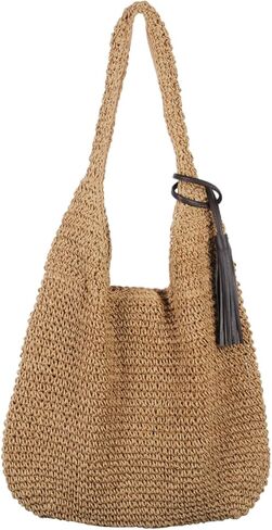 فري ليبي شنطة يد كبيرة من القش للنساء، شنطة كتف منسوجة للصيف in Kuwait
