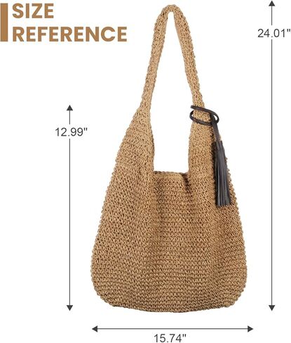 فري ليبي شنطة يد كبيرة من القش للنساء، شنطة كتف منسوجة للصيف in Kuwait