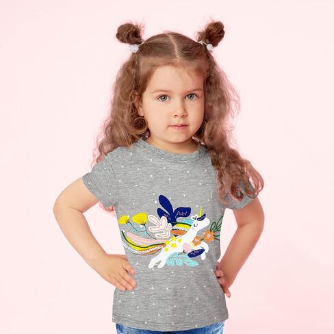 Toddler Girls Short Sleeve Shirts Unicorn Graphic Cotton Shirt Tee Summer T-Shirts for Girls 2-7 Years in Saudi Arabia