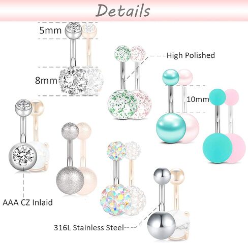 16 قطعة حلقات زر البطن الجراحية الصلب حزام البطن خواتم السرة ثقب البطن ثقب البحرية المجوهرات in Kuwait