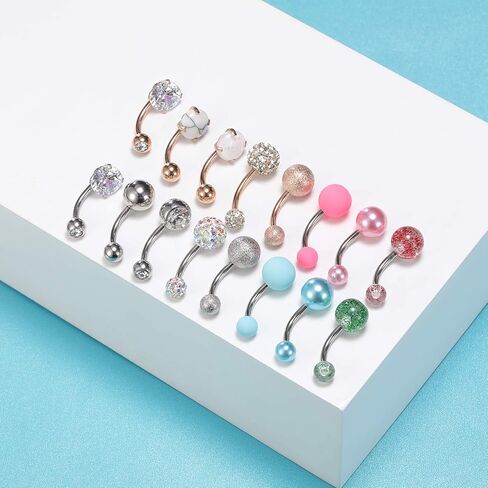 16 قطعة حلقات زر البطن الجراحية الصلب حزام البطن خواتم السرة ثقب البطن ثقب البحرية المجوهرات in Kuwait