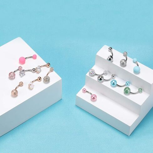 16 قطعة حلقات زر البطن الجراحية الصلب حزام البطن خواتم السرة ثقب البطن ثقب البحرية المجوهرات in Kuwait