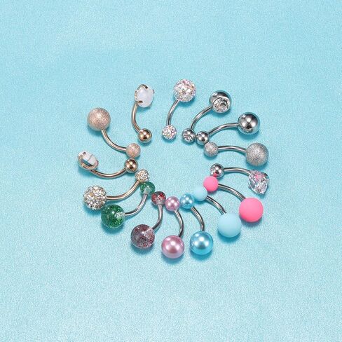 16 قطعة حلقات زر البطن الجراحية الصلب حزام البطن خواتم السرة ثقب البطن ثقب البحرية المجوهرات in Kuwait