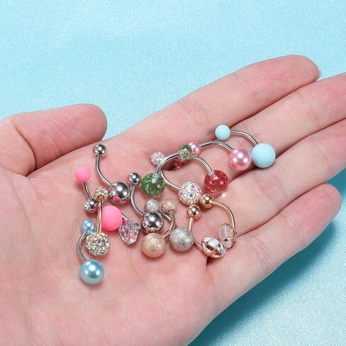 16 قطعة حلقات زر البطن الجراحية الصلب حزام البطن خواتم السرة ثقب البطن ثقب البحرية المجوهرات in Kuwait