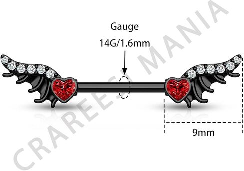 سم Crareesi هوس الجناح الحلمة الدائري 316L الفولاذ المقاوم للصدأ الحلمة ثقب المجوهرات حلقات الحلمة السوداء لجميع القديسين القلب تشيكوسلوفاكيا الحلمة الحدائد حلقات الحلمة للنساء in Kuwait