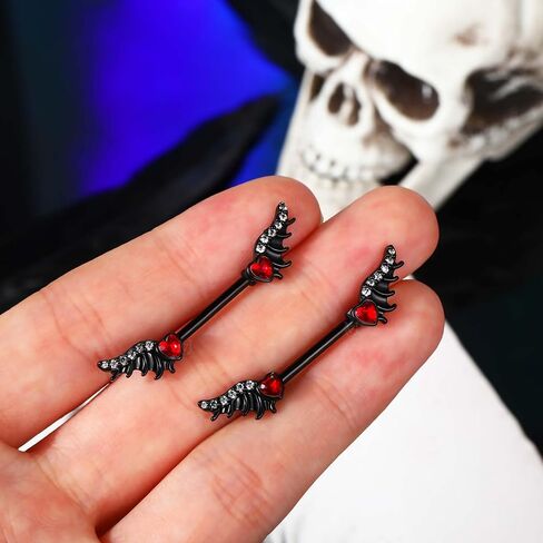 سم Crareesi هوس الجناح الحلمة الدائري 316L الفولاذ المقاوم للصدأ الحلمة ثقب المجوهرات حلقات الحلمة السوداء لجميع القديسين القلب تشيكوسلوفاكيا الحلمة الحدائد حلقات الحلمة للنساء in Kuwait