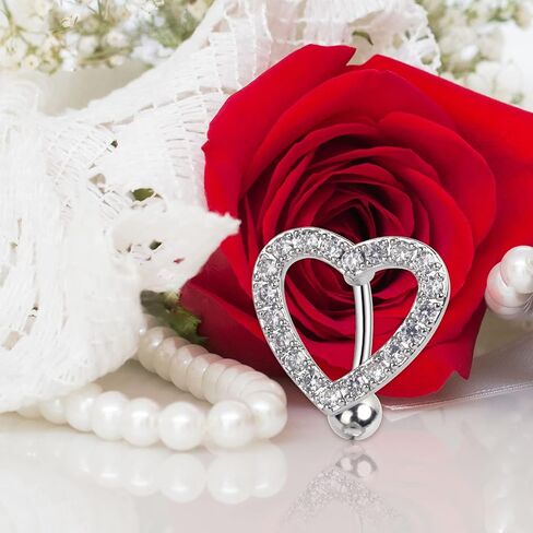 CrazyPiercing Heart Belly Button Rings Paved CZ Navel Ring 14G Dangle Belly Rings Stainless Steel Navel Heart Piercing Jewelry for Women, 14G, Stainless Steel Cubic Zirconia, cubic zirconia in Kuwait